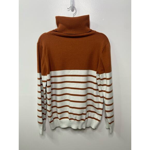 Sucrefas Turtleneck Knit Sweater Long Sleeve Colorblock Brown White Women's M - Picture 2 of 8